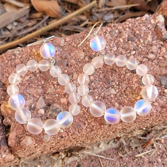 Stunning OOAK rare rose quartz + pink mermaid glass beads 925 sterling silver ea